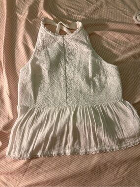 American Eagle Outfitters White Eyelet Peplum Halter Tank